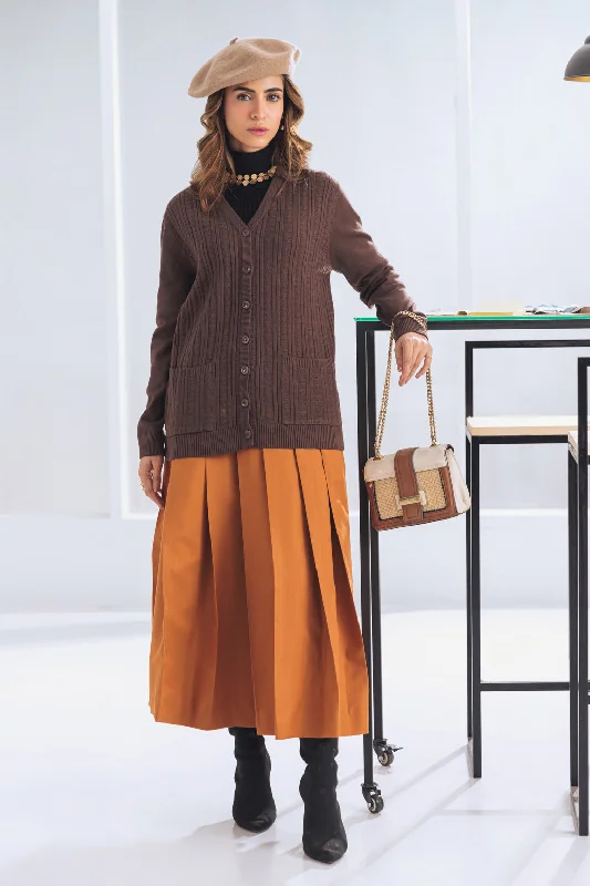 BROWN-FULL SLEEVE V-NECK-CARDIGAN SWEATER (24X-165-66)