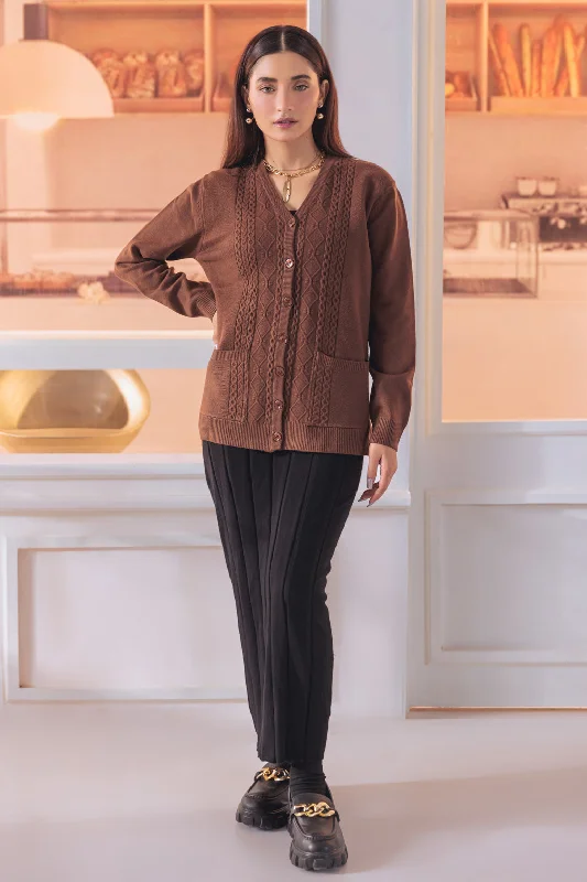 BROWN-FULL SLEEVES V-NECK CARDIGAN SWEATER (24X-175-66)