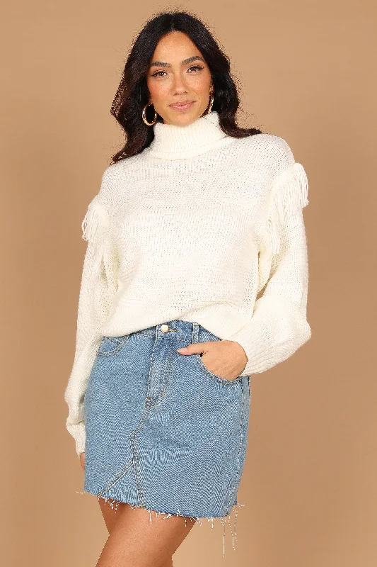 Christie Fringe Knit Sweater - Cream