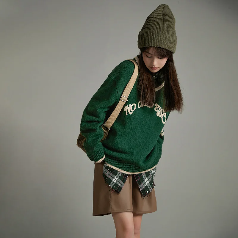 Noe Logo V-Neck Varsity Knit Sweater