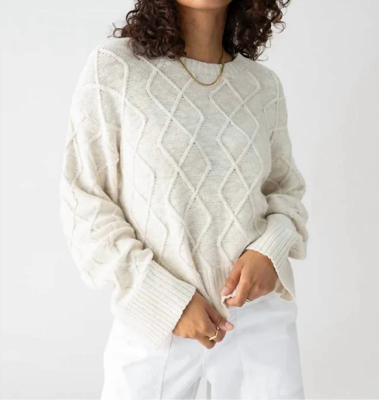 Coastal Cotton Cable Crewneck Sweater In Chalk