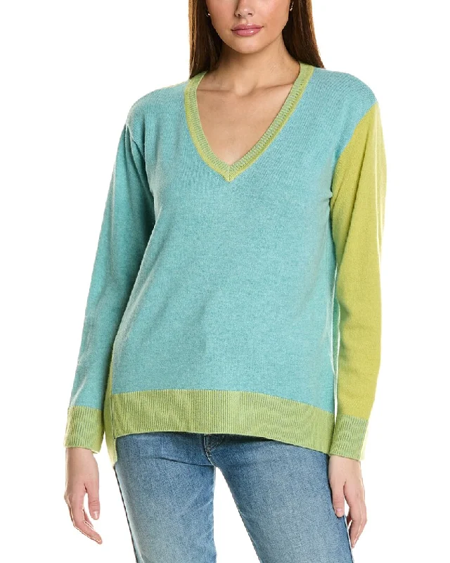 Collaboration V-Neck Asymmetrical Colorblocked Cashmere Sweater