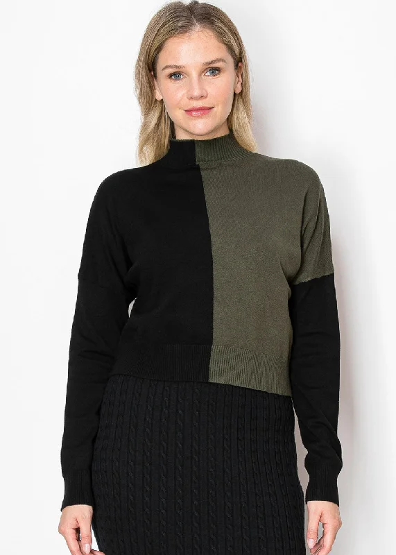 Colorblock Olive and Black Knit Sweater