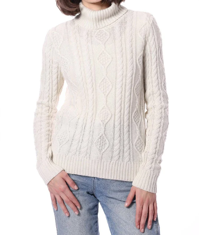 Cotton Ombre Cable Turtleneck Sweater Top In White