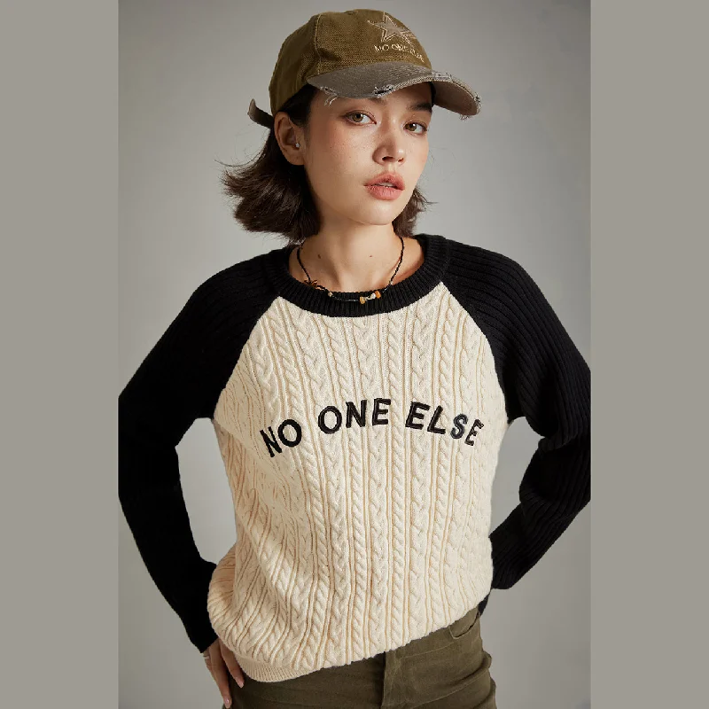 Logo Raglan Color Combination Knit Sweater