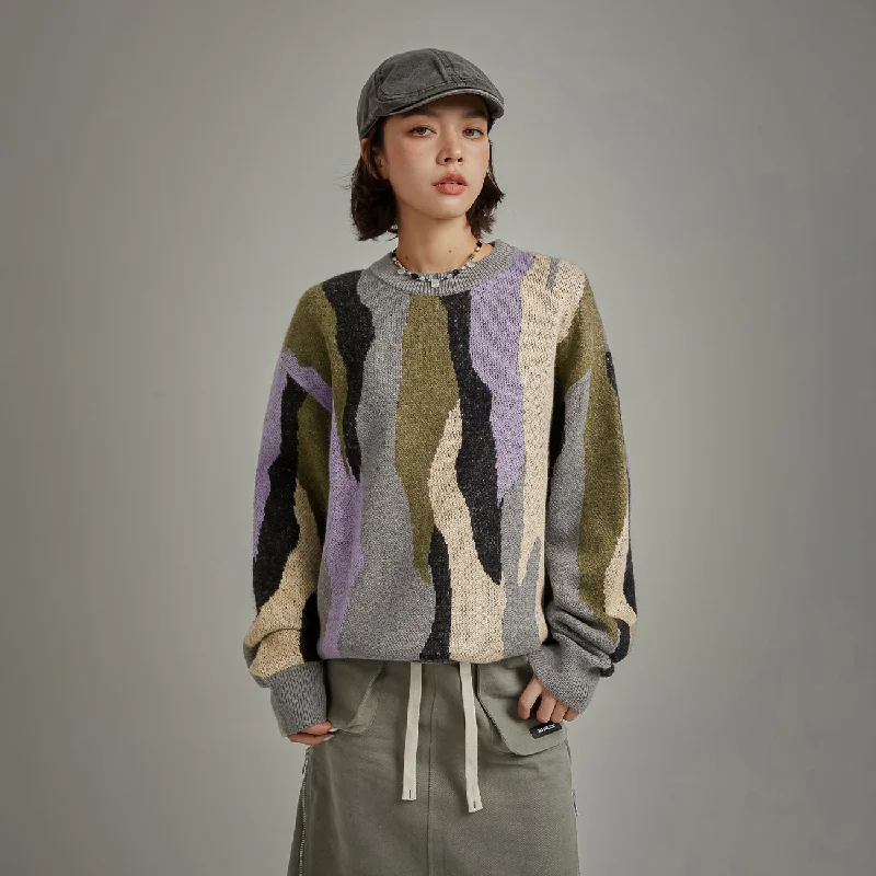 Color Pattern Loose Fit Knit Sweater