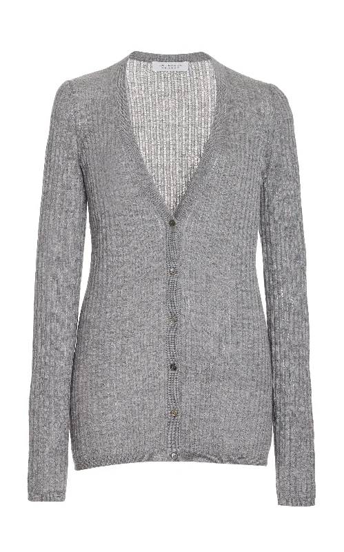 Emma Pointelle Knit Cardigan in Heather Grey Cashmere Silk