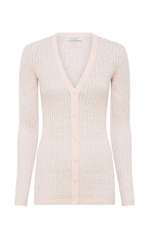 Emma Pointelle Knit Cardigan in Pale Blush Cashmere Silk