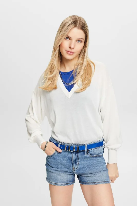 Esprit Cotton Silk V-Neck Oversize Sweater