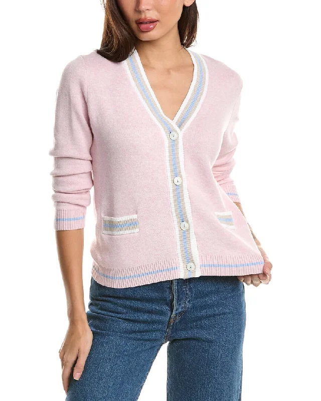 Forte Cashmere Tipped V-Neck Cashmere-Blend Cardigan