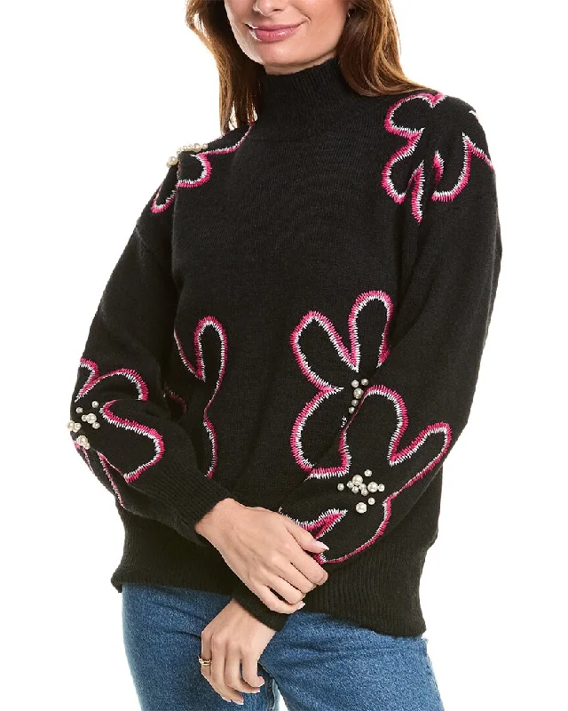 Gracia Flower Embroidered Mock Neck Sweater