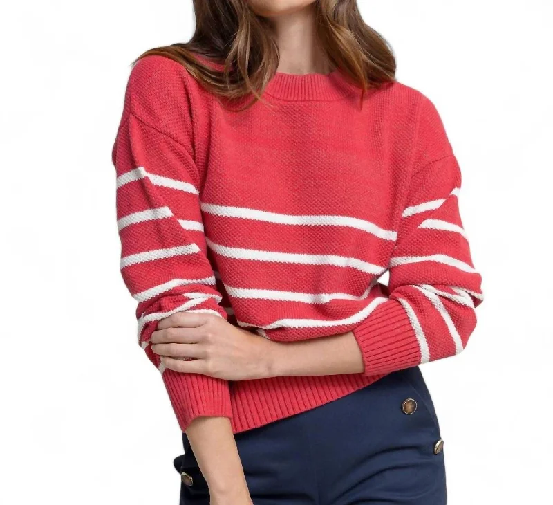 Haisley Stripe Crew Neck Sweater In Raspberry Wine