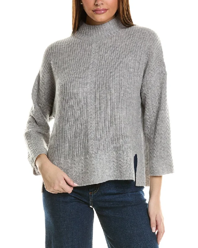 Hannah Rose Shaker Cable Turtleneck Wool & Cashmere-Blend Sweater