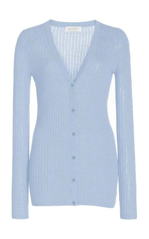 Homer Pointelle Knit Cardigan in Halogen Blue Cashmere Silk