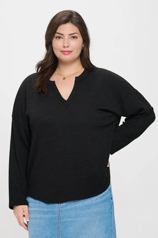 Chill Knit Sweater Top-Black