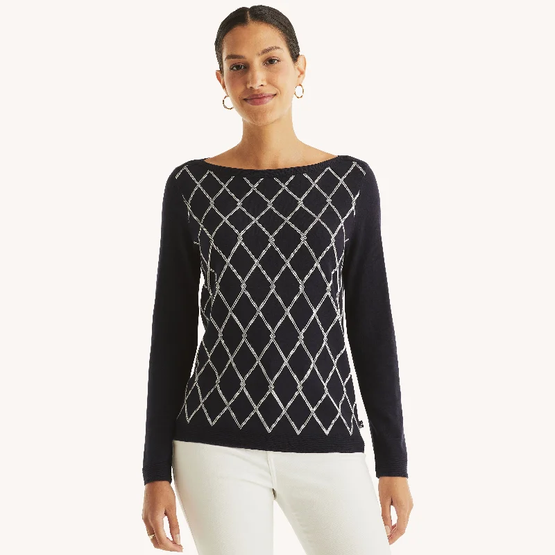 Nautica Womens Intarsia Boatneck Sweater