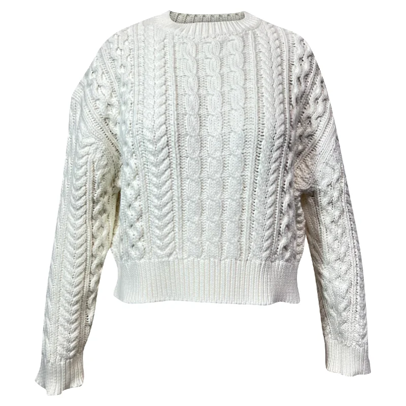 Nili Lotan Rory Cable-Knitted Crewneck Sweater in White Cotton