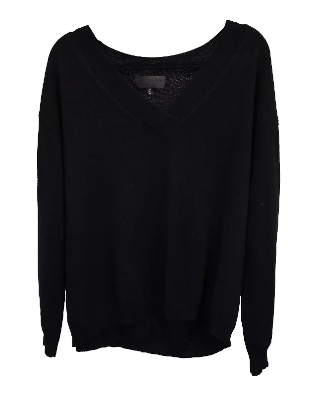 Nili Lotan V-Neck Sweater in Black Cashmere