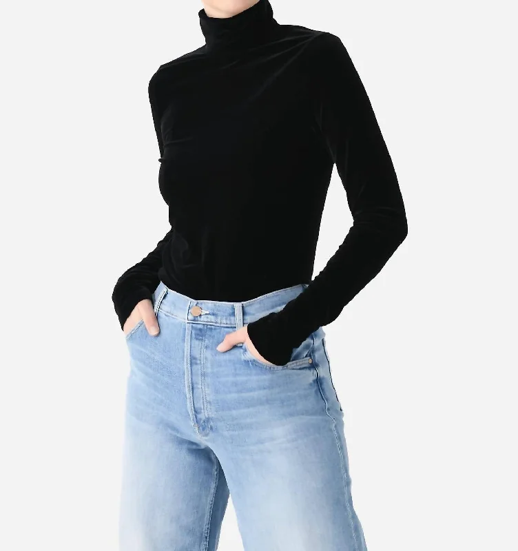 Pascale Velvet Turtleneck Sweater In Black