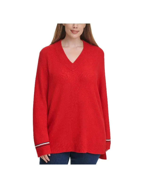 Plus Womens V-Neck Cozy Pullover Sweater