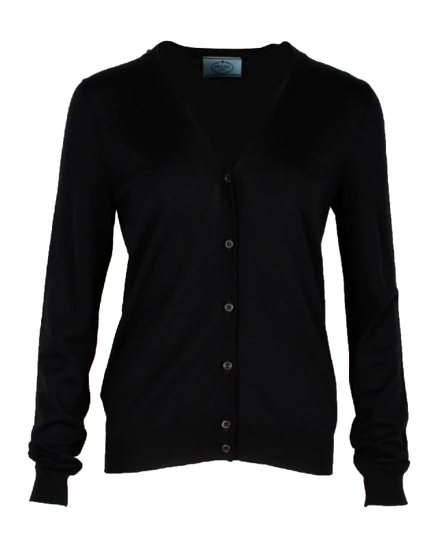 Prada V-neck Cardigan in Black Wool