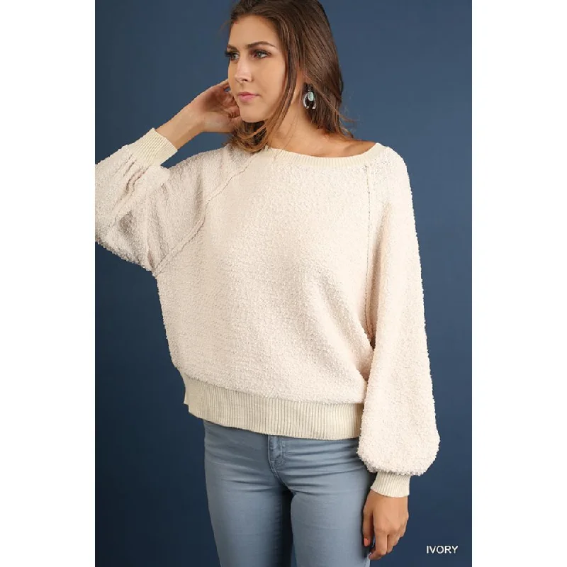 Puff Sleeve Boat Neck Sweater