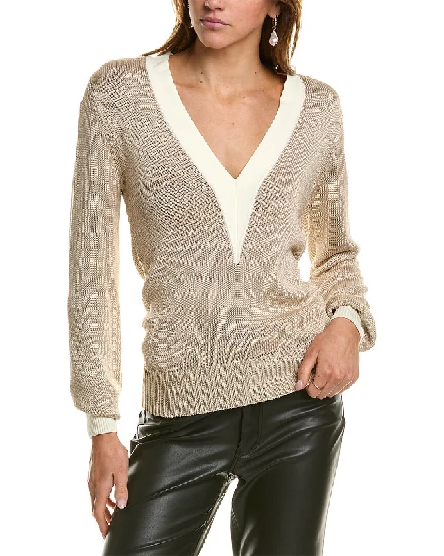 Reiss Tilly Contrast Trim Metallic V-Neck Sweater