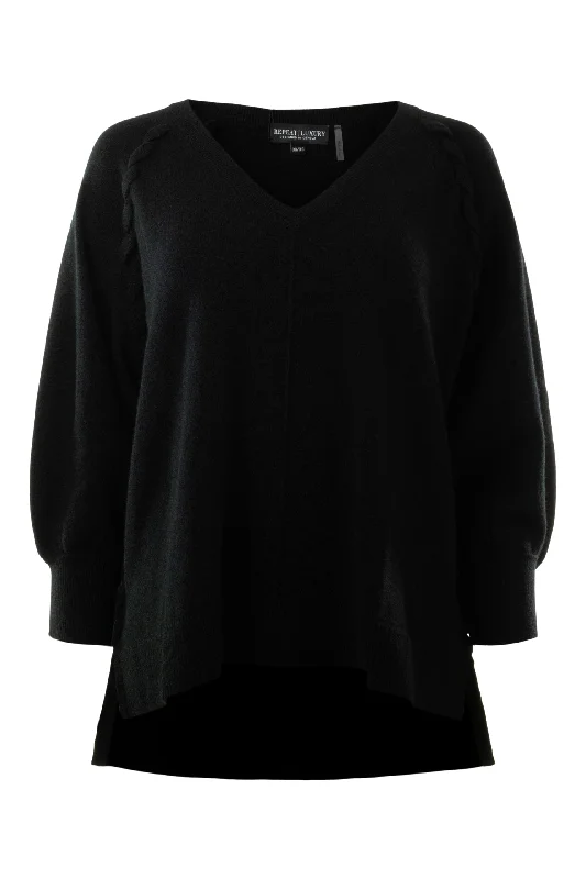 Repeat Cashmere V-neck Whipstitch Sweater in Black