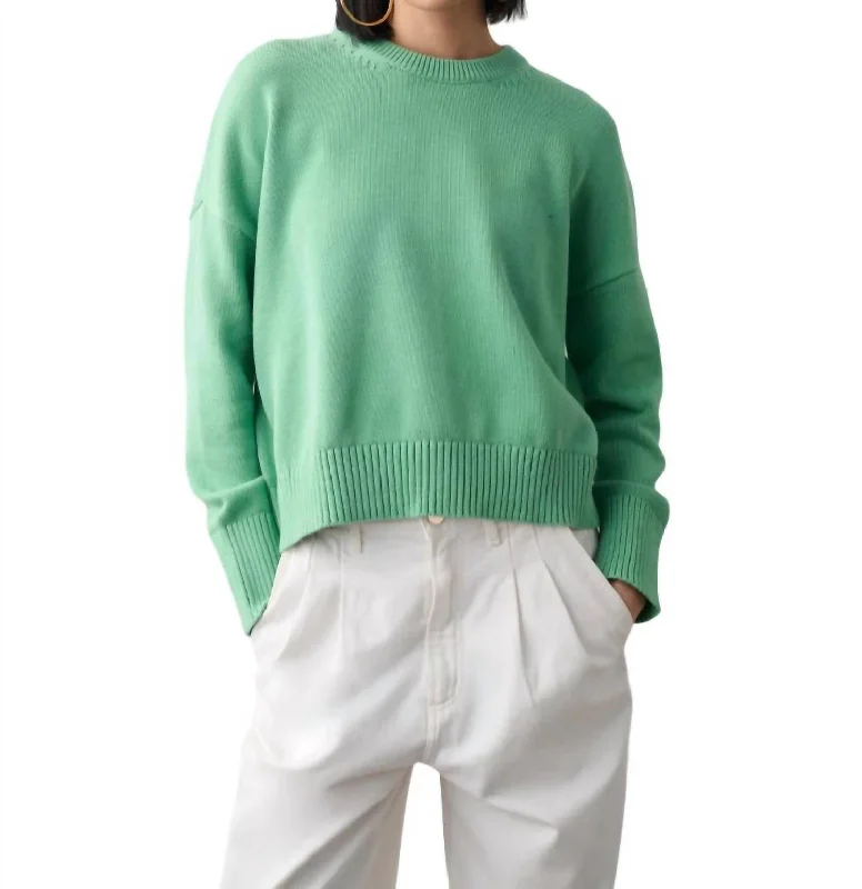 Shrunken Crewneck Sweater In Lawn Green