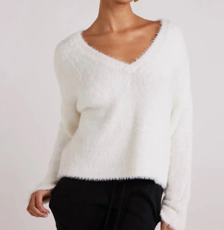 Slouchy V-Neck Sweater In Winter White