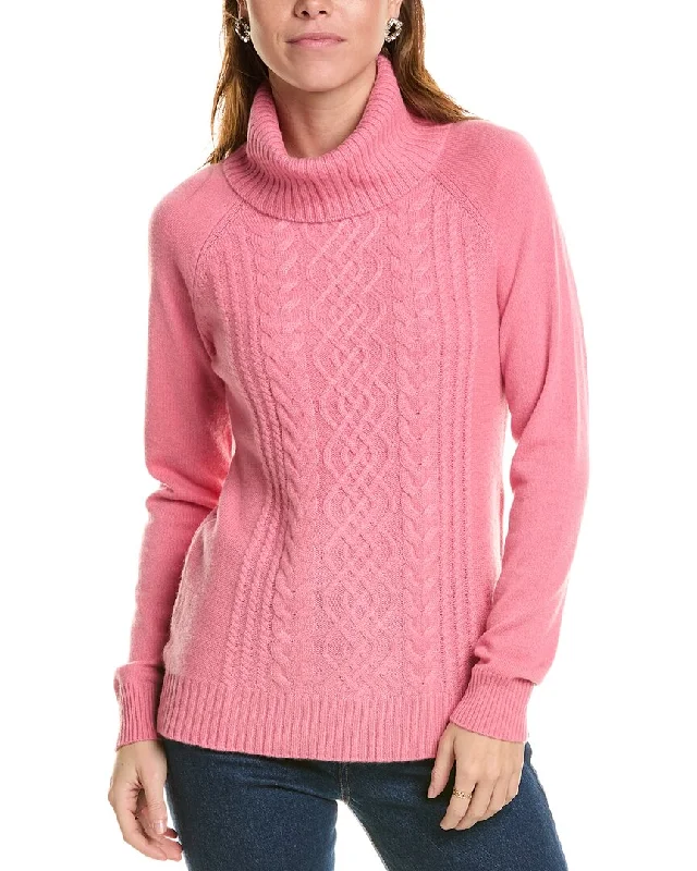 sofiacashmere Ornate Cable Front Turtleneck Cashmere Sweater