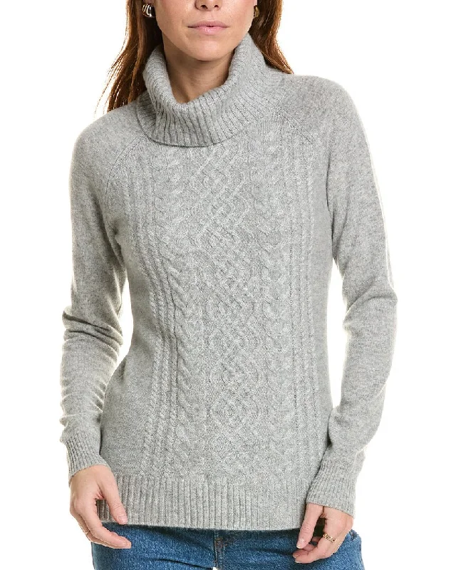 sofiacashmere Ornate Cable Front Turtleneck Cashmere Sweater