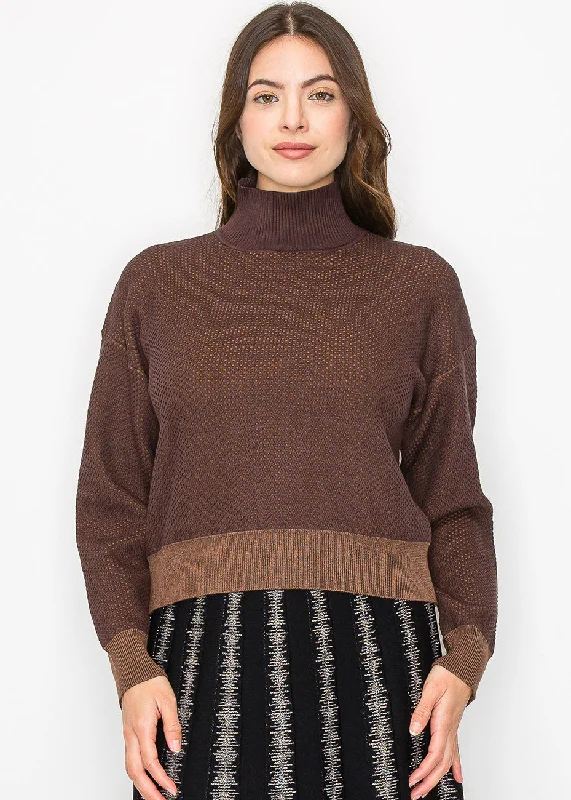 Textured Brown High Neck Sweater