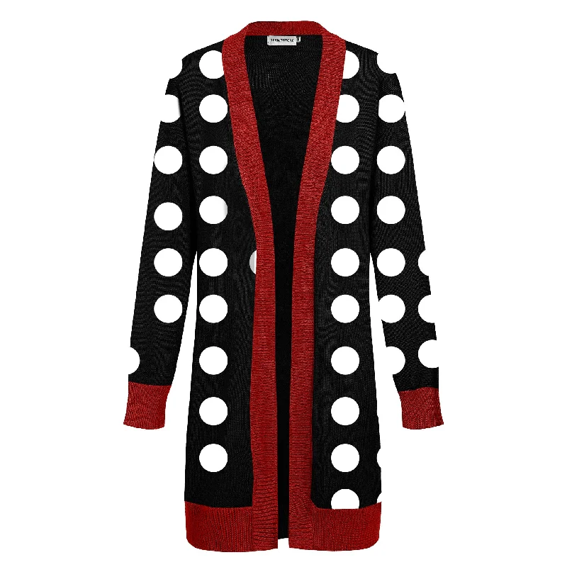 Women's black polka dot vintage cardigan long knit