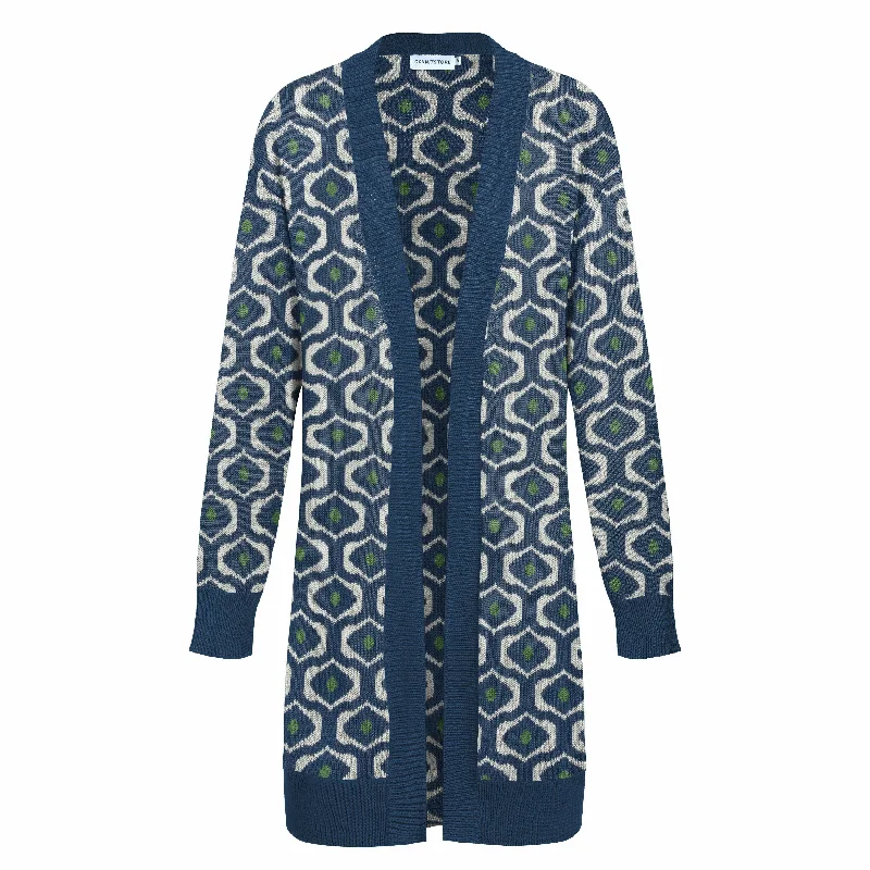 Women's blue jacquard vintage cardigan long knit