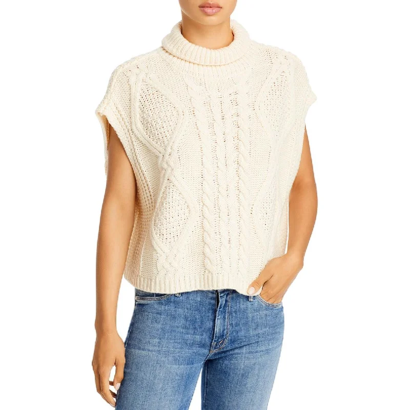 Womens Cable Knit Sleeveless Turtleneck Sweater