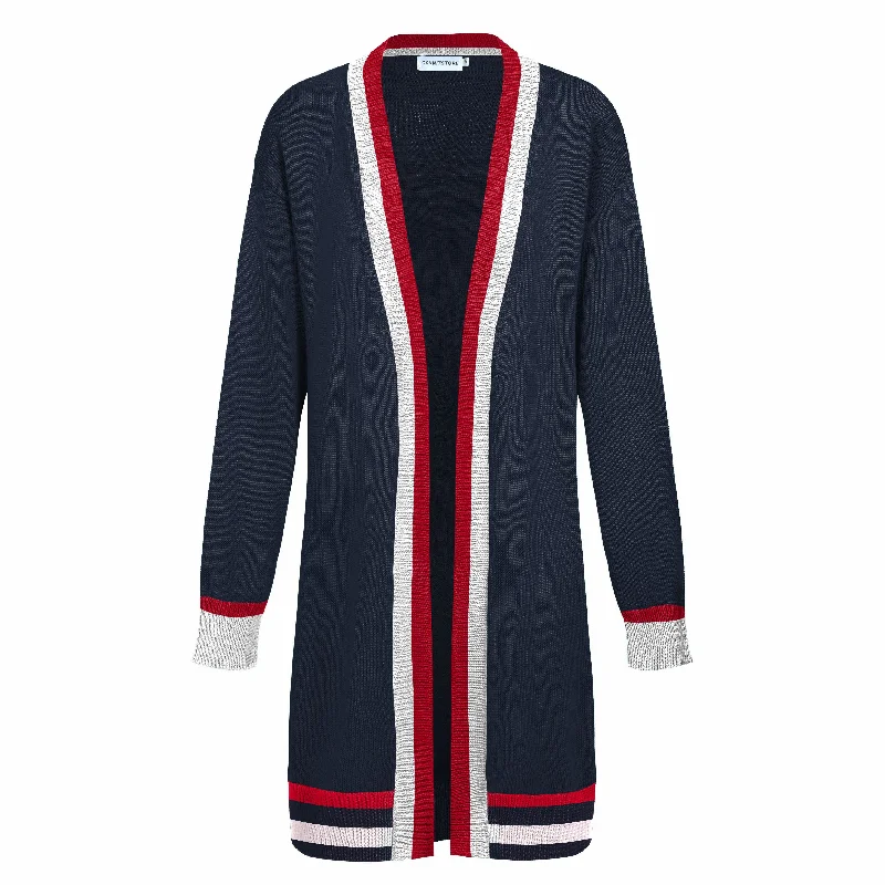 Women's dark blue jacquard vintage knit long coat