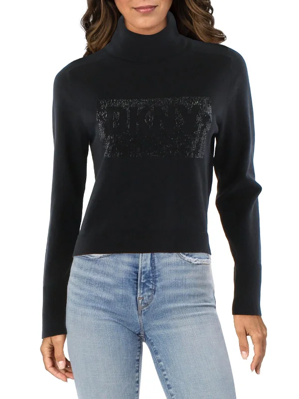 Womens Embellished Cropped Turtleneck Sweater