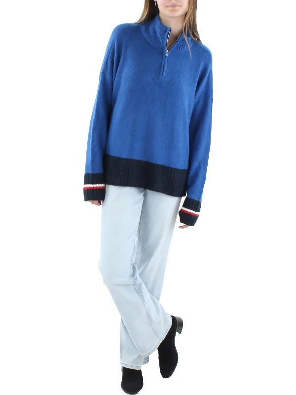 Womens Half-Zip Colorblock Mock Turtleneck Sweater