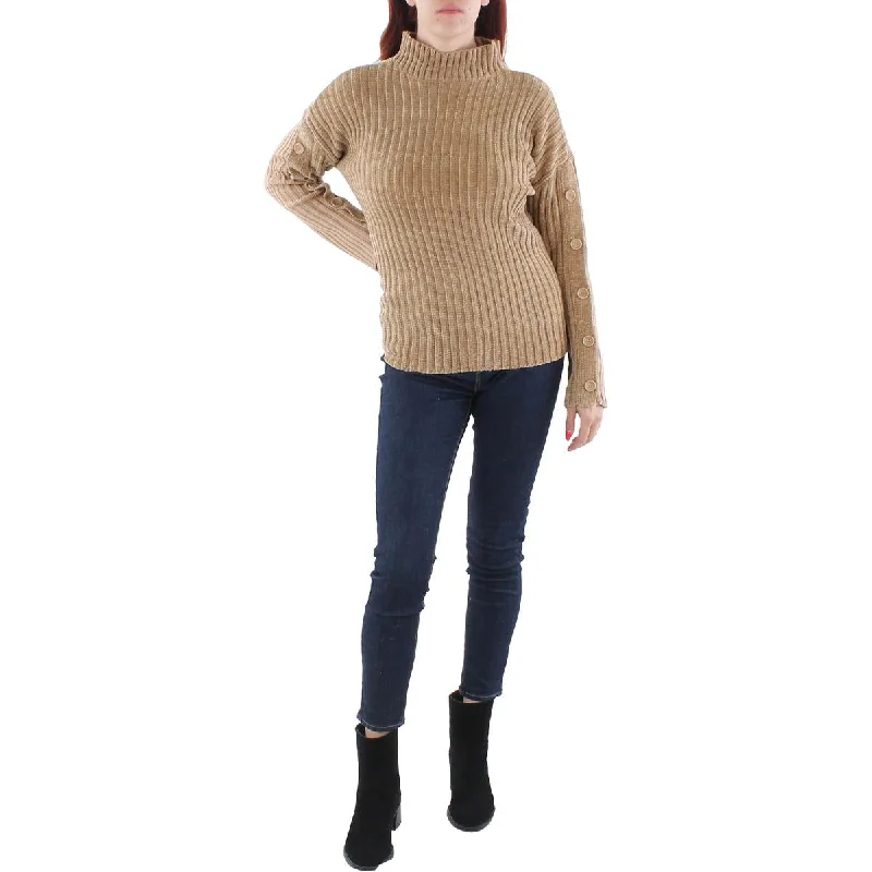 Womens Knit Ribbed Mock Turtleneck Sweater