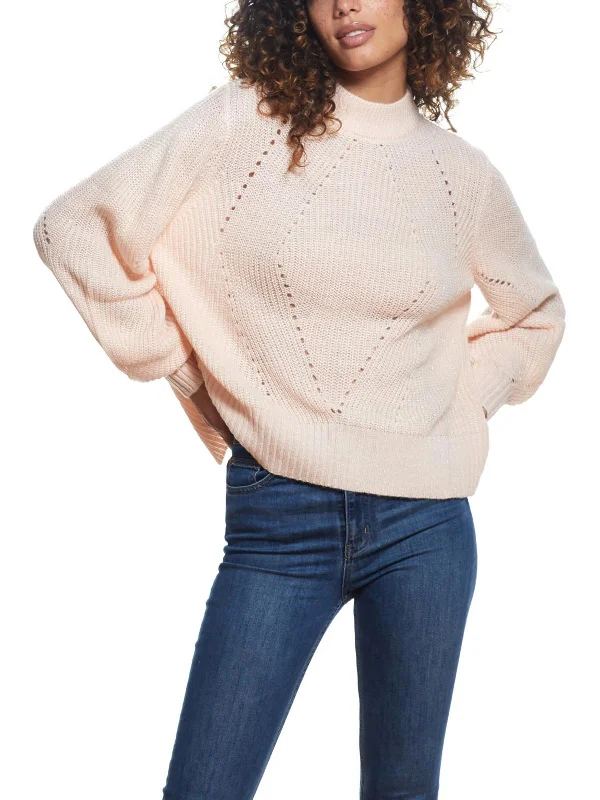 Womens Knit Ribbed Trim Mock Turtleneck Sweater