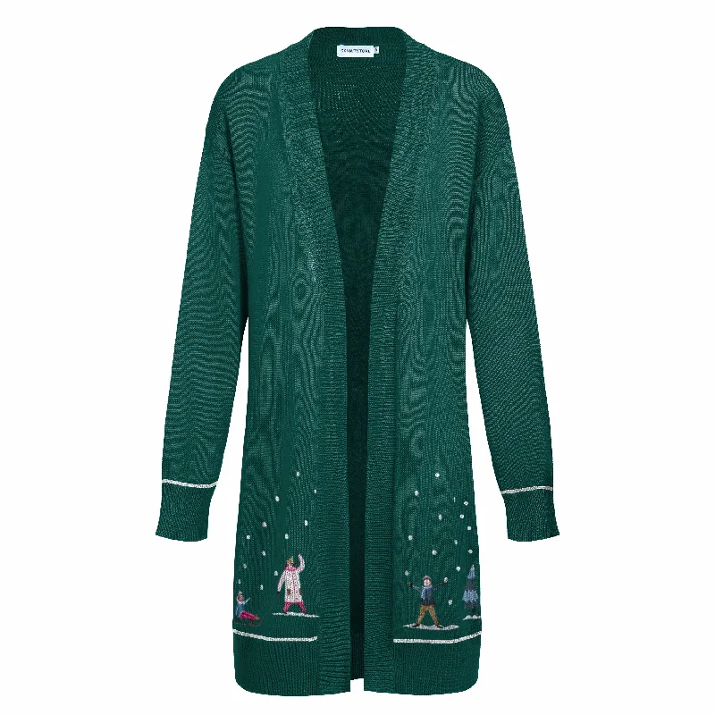 Women's long dark green Christmas cardigan knit coat