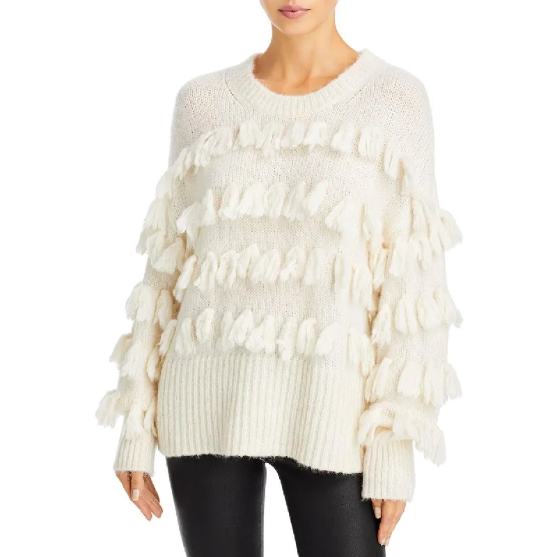 Womens Merino Wool Tassel Crewneck Sweater