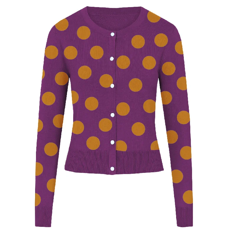 Women's purple polka dot cardigan sweater