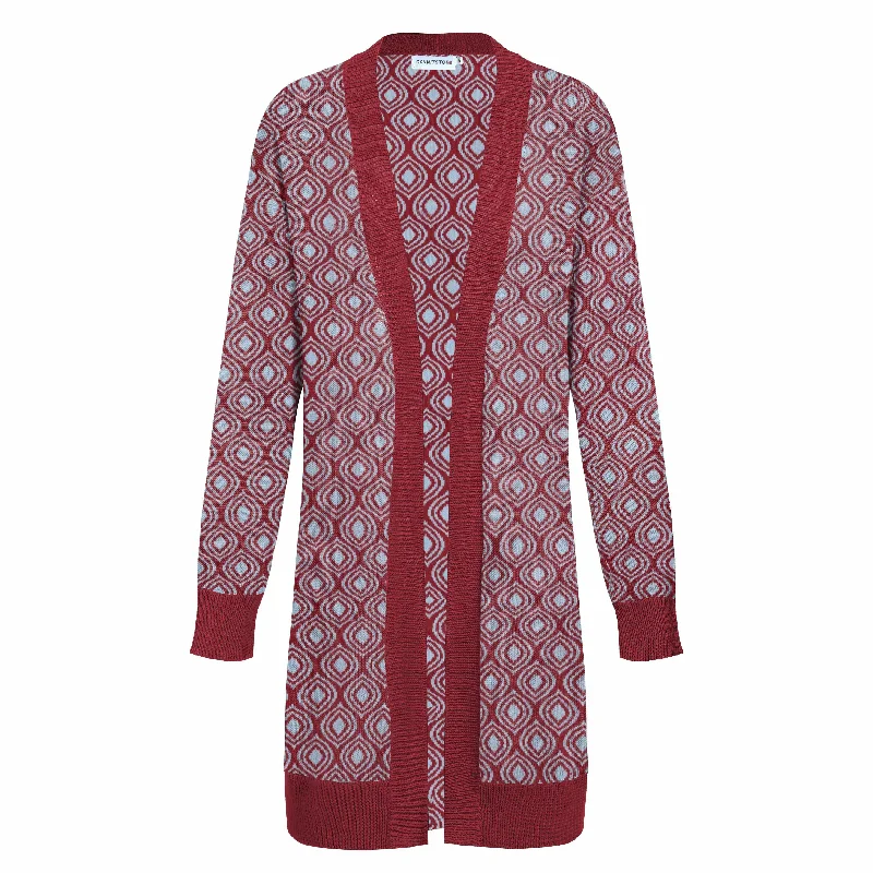 Women's red jacquard vintage cardigan long knit