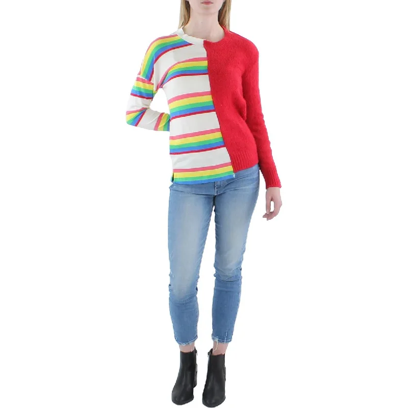 Womens Ribbed Buttons Crewneck Sweater