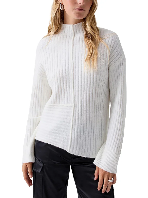 Womens Ribbed Long Sleeve Funnel-Neck Sweater