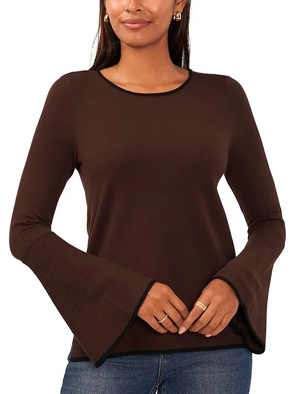 Womens Side Slit Long Sleeve Crewneck Sweater