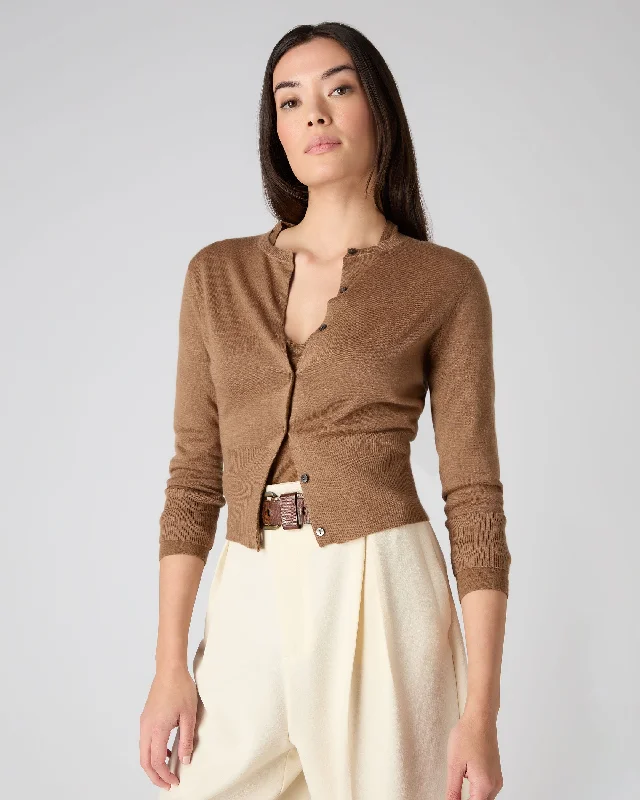 Women's Darcie Superfine Cashmere Cropped Cardigan Dark Camel Brown