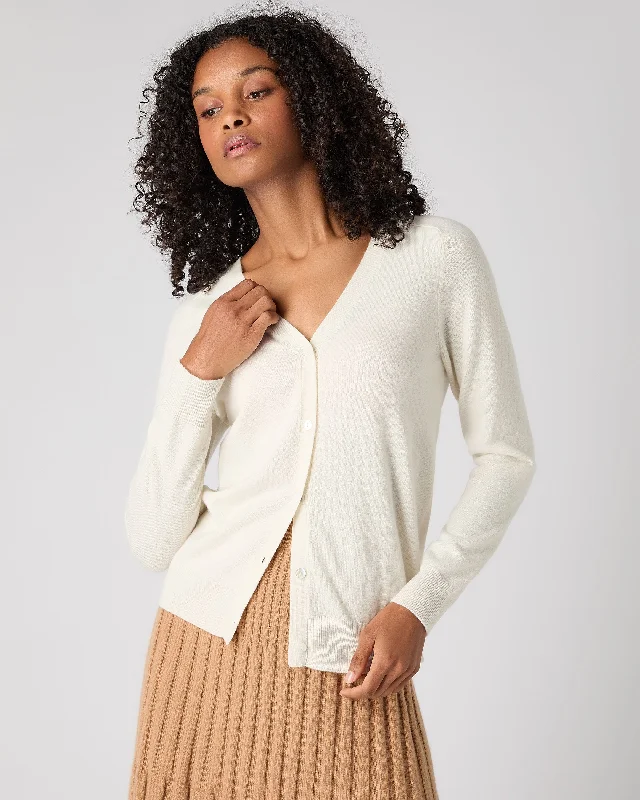 Women's Lara V Neck Cashmere Cardigan New Ivory White